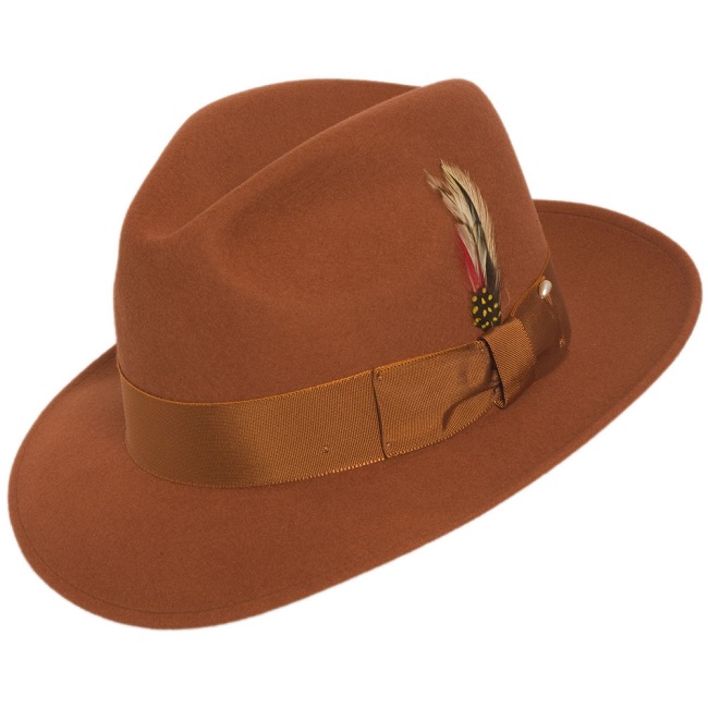 Mens Rust Fedora Hat 100% Wool Untouchable Dress Hat 83