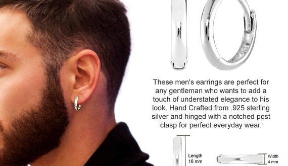 Mens Earrings REAL Sterling SILVER 16 mm Hoop | Men earrin