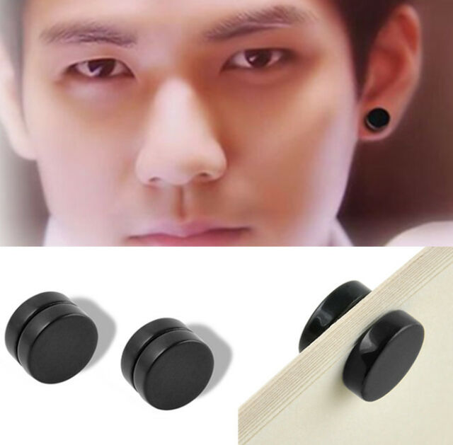 1 Pair Mens Women Non Piercing Ear Stud Clip on Round Magnetic .
