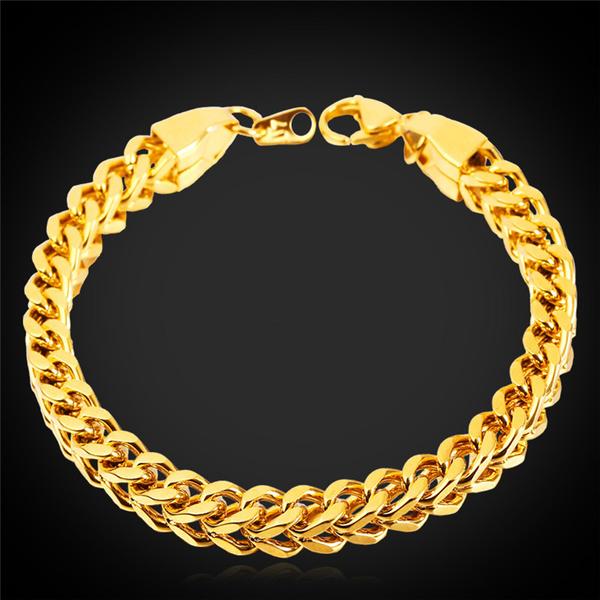Rock Style 18K Gold Plated Gold Bracelet Wheat Chain Mens .