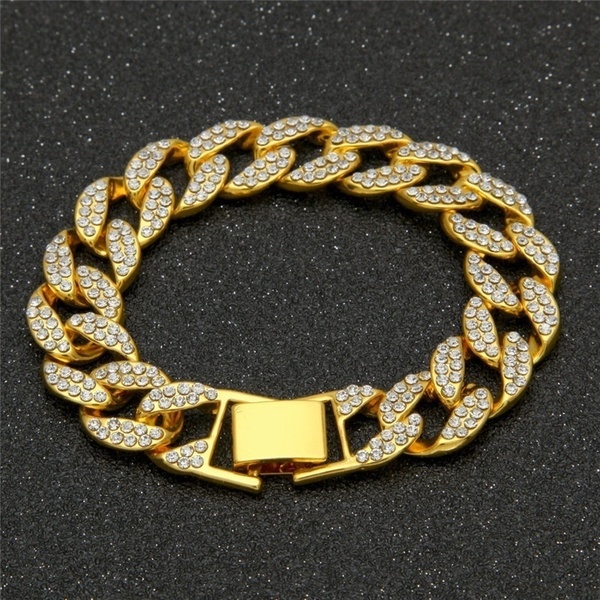 Hot style diamond bracelet Cuba men's gold bracelet White gold .