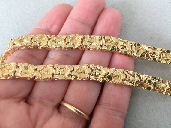 Men's Gold Bracelet 8mm thick Gold Nugget Cuff Bracelet | Et