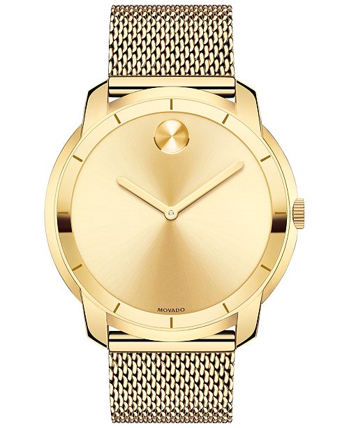 Movado Men's Swiss Bold Gold-Tone Ion-Plated Stainless Steel Mesh .