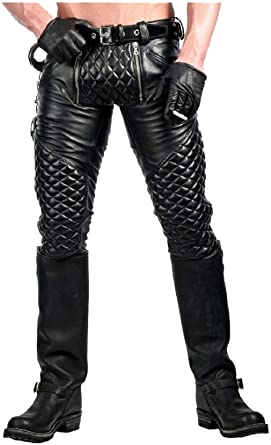 SouthBeachLeather Mens Quilted Leather Pant Double Zipper Pants .