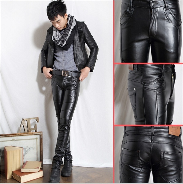 Mens Black Leather Pants mens tights pants Faux Leather Pu sexy .
