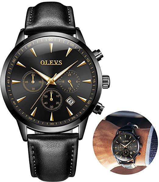 Amazon.com: OLEVS Watch,Fashion Casual Watch for Men,Black Leather .