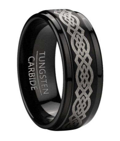 Men's Black Tungsten Wedding Band with Celtic Knot Desi