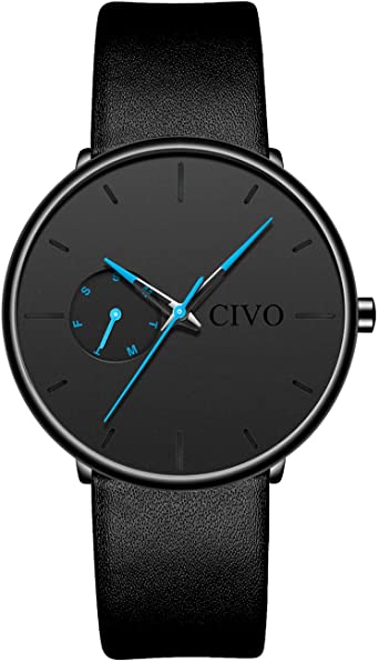 Amazon.com: CIVO Mens Watches Black Gents Waterproof Watch Leather .