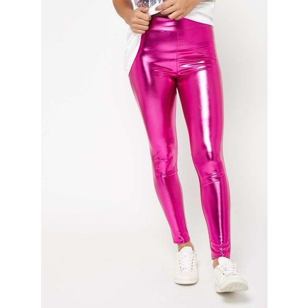 Miss Selfridge Pink Metallic Leggings ($20) ❤ liked on Polyvore .
