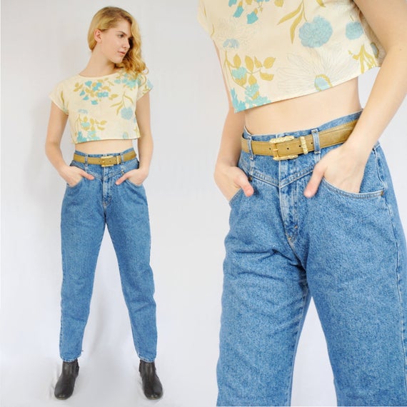 90s medium stone wash mom jeans size 12 29 inch waist high | Et