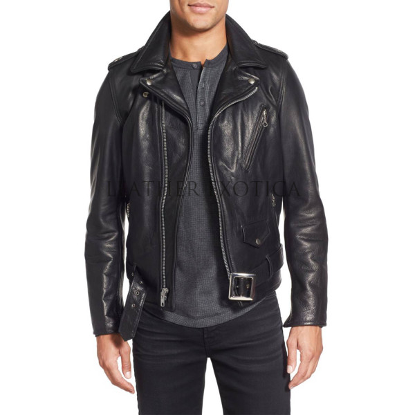 Belted Waist Men Motorcycle Leather Jacket – Leatherexoti
