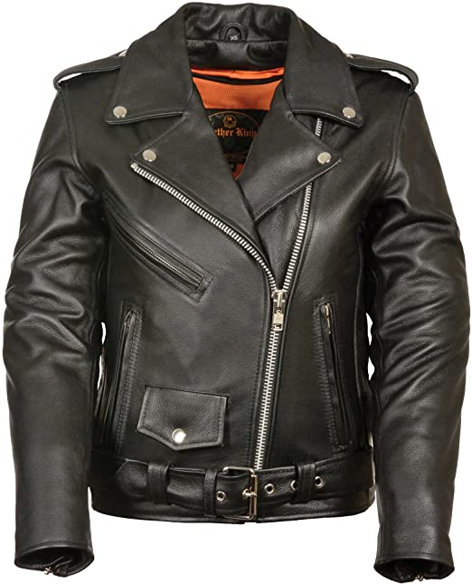 Amazon.com: Ladies Leather Motorcycle Leather Jacket Plain Sides .