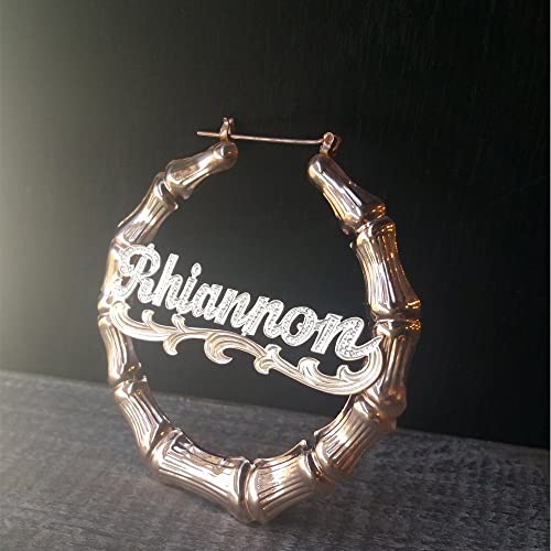 Amazon.com: Rose Gold Bamboo Name Earrings with Diamond Beading .