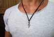 Gifts for men silver pendant mens necklace leather necklace | Et