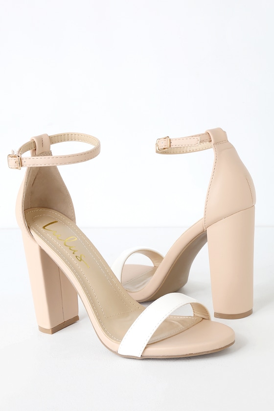 Cute Nude and White Heels - Ankle Strap Heels - Color Block Hee