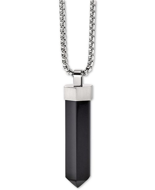 Bulova Men's Faceted Black Onyx Pendant Necklace in Stainless .