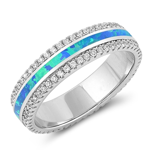 5mm Sterling silver Blue Lab Opal Promise Ring With CZ .