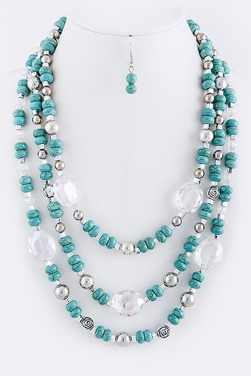 Beautiuful necklace. Turquoise color beads with silver bead .