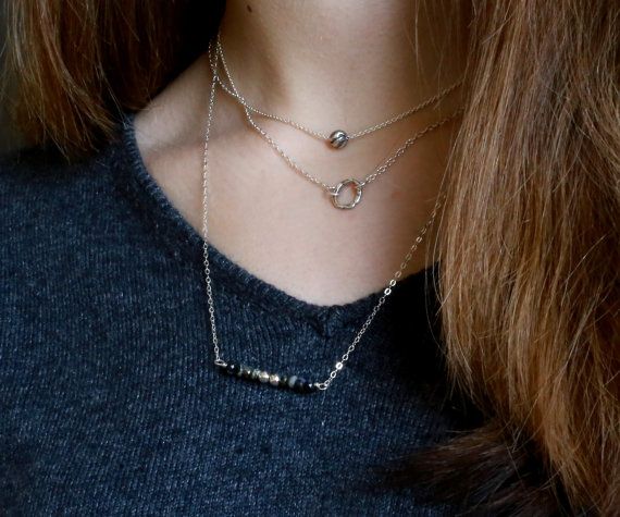 Three dainty silver layer necklaces dress up any outfit. | Layered .