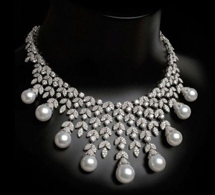 Pearl & Diamond Bib Necklace by Arzano Jewellery .