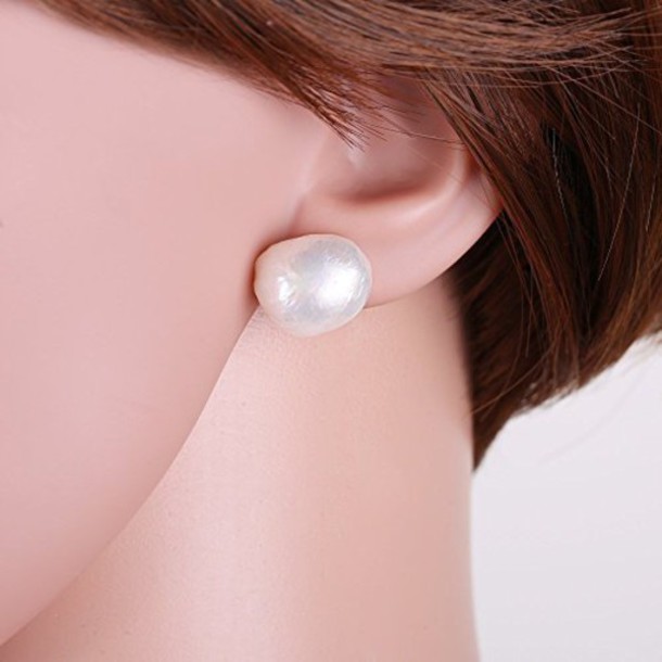 jewels, cultured freshwater pearl, baroque pearl earrings, white .