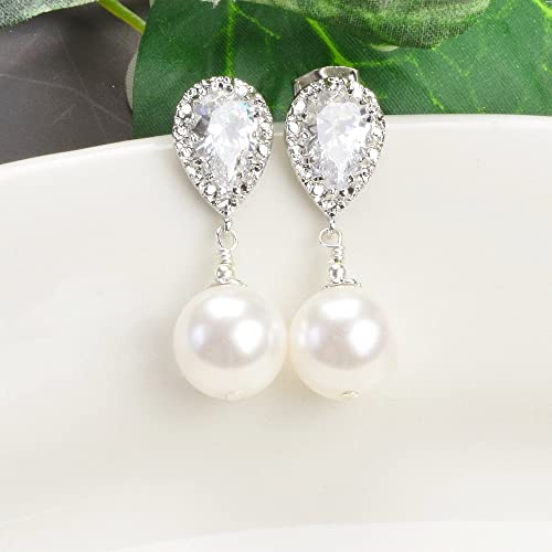 Amazon.com: White Pearl Drop Earrings Bridal Swarovski Pearl .