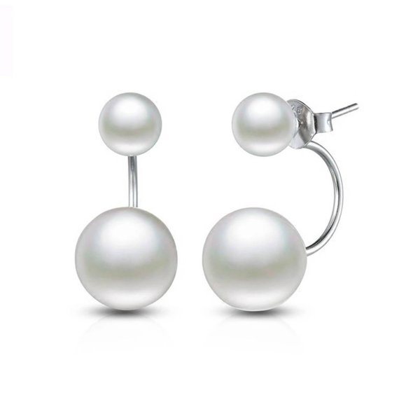 Pearl Silver Earrings, stud earrings, double sided pearl earring .