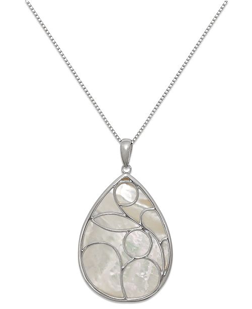Macy's Caged Teardrop of Genuine White Mother of Pearl Pendant Set .