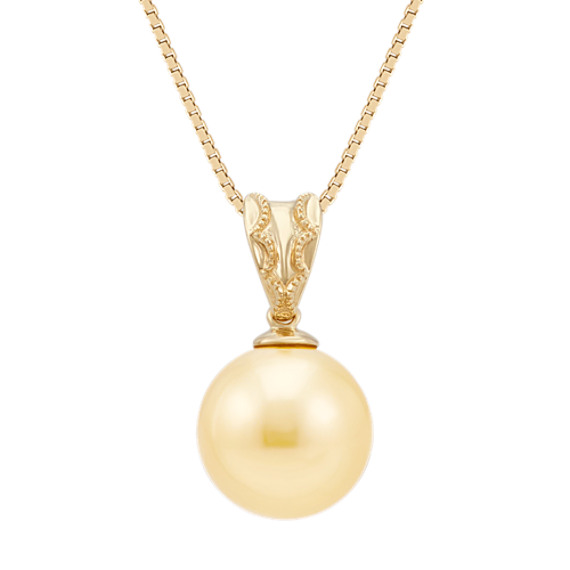 10mm Cultured Golden South Sea Pearl Pendant in 14k Yellow Gold .