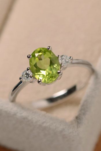 Natural Peridot Ring Silver Oval Gemstone August in 2020 | Vintage .