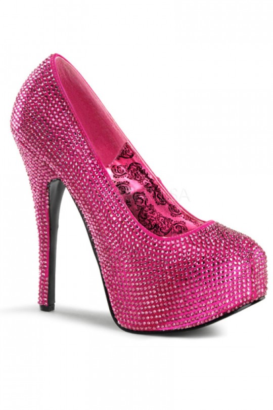 Hot Pink Satin Rhinestone Platform Pump Heels Heel Shoes online .