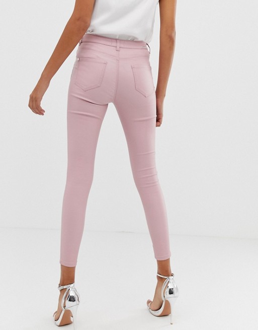 Lipsy coated skinny jeans in pink | AS