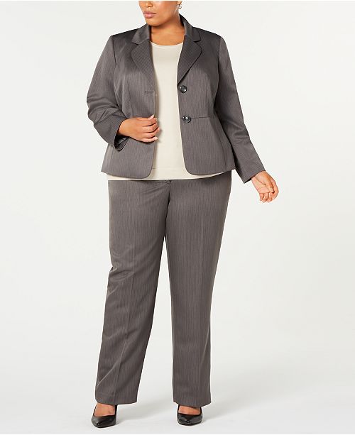 Le Suit Plus Size Pinstripe Two-Button Pant Suit & Reviews - Wear .