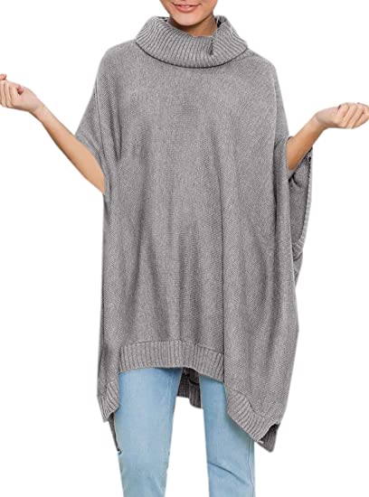 Womens Ponchos Chic Oversized Turtleneck Poncho Sweater with .