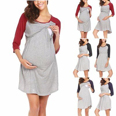 Pregnant Clothes Women Maternity Long Sleeve Casual Dress Cotton .