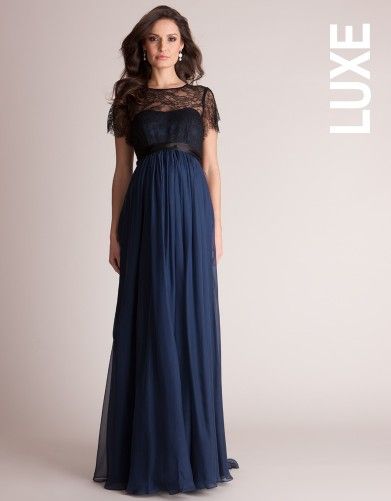 Navy Silk and Lace Maternity Evening Gown | Seraphine Maternity .