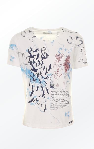 White Hand-Printed T-shirt with Pretty Print | Piece of Bl
