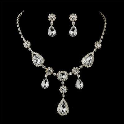 4 Sets of Silver Clear Necklace & Earrings Bridal Prom Jewelry .