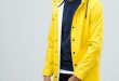 ASOS DESIGN shower resistant rain coat in yellow | Mens fashion .