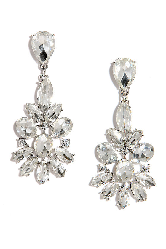 Beautiful Silver Rhinestone Earrings - Statement Earrings - Drop .