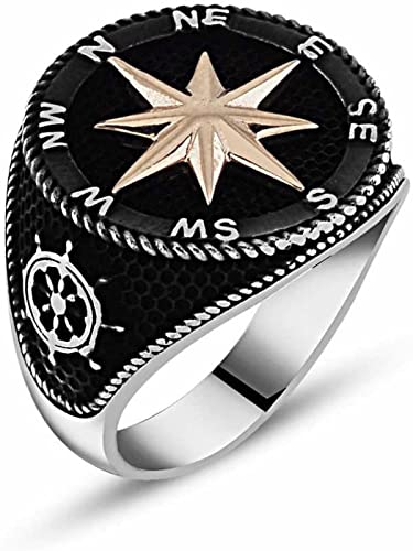 chimoda Mens Rings Sailor Compass Design 925 Solid Sterling Silver .
