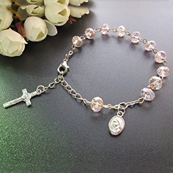 Amazon.com: 12 Pcs Pink Crystal Rosary Bracelet Baptism Favor .