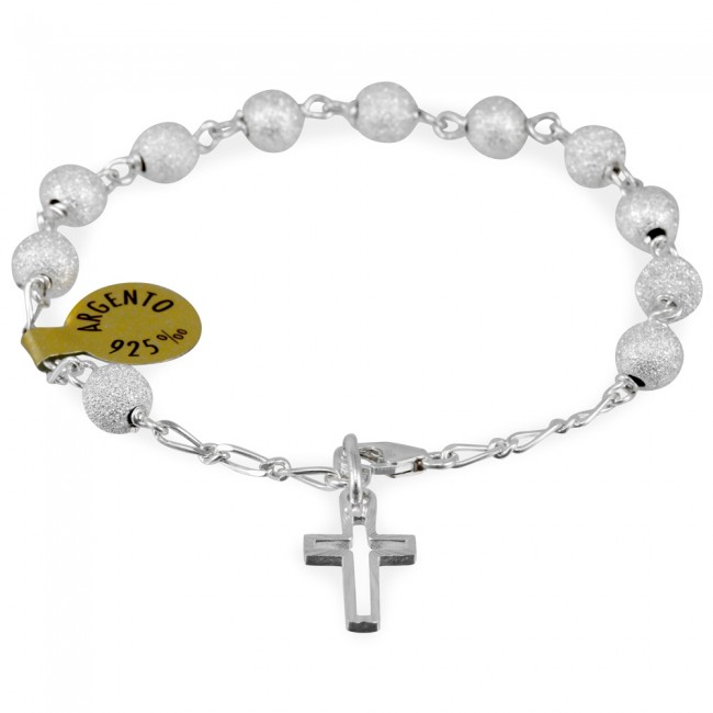 Sterling Silver Rosary Bracelet with Diamond Look Beads - RosaryMa