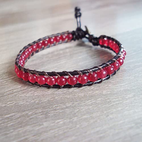 Amazon.com: Ruby bracelets,red bracelets,stone bracelets,leather .