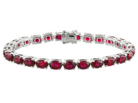 Pre-Owned Red Lab Created Ruby Sterling Silver Bracelet 28.50ctw .