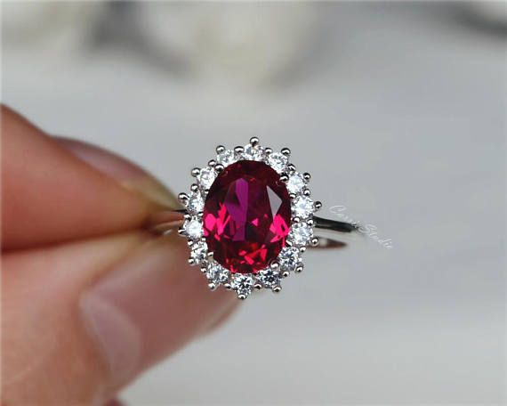 Royal Style Oval Ruby Ring Lab Ruby Engagement Ring/ Wedding (With .