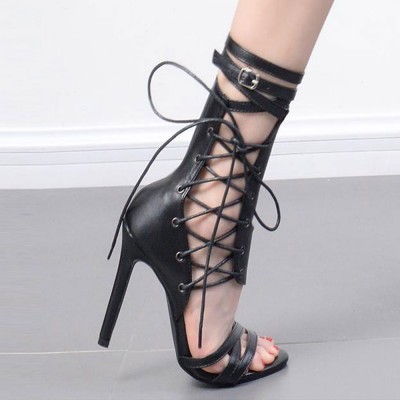 Large Strap Buckle High Heel Boots, Roman Style Fashionable Sexy .