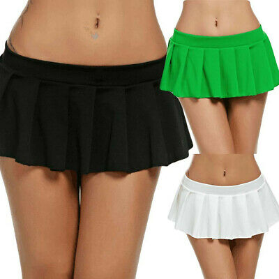 Womens Fashion Club Low-Waisted Sexy Mini Skirt Solid Pleated .