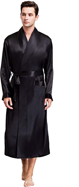 LONXU Mens Silk Satin Bathrobe Robe Nightgown_Big and Tall S~3XL .