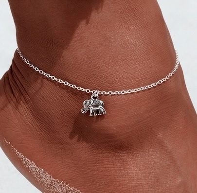Silver anklet with elephant cha